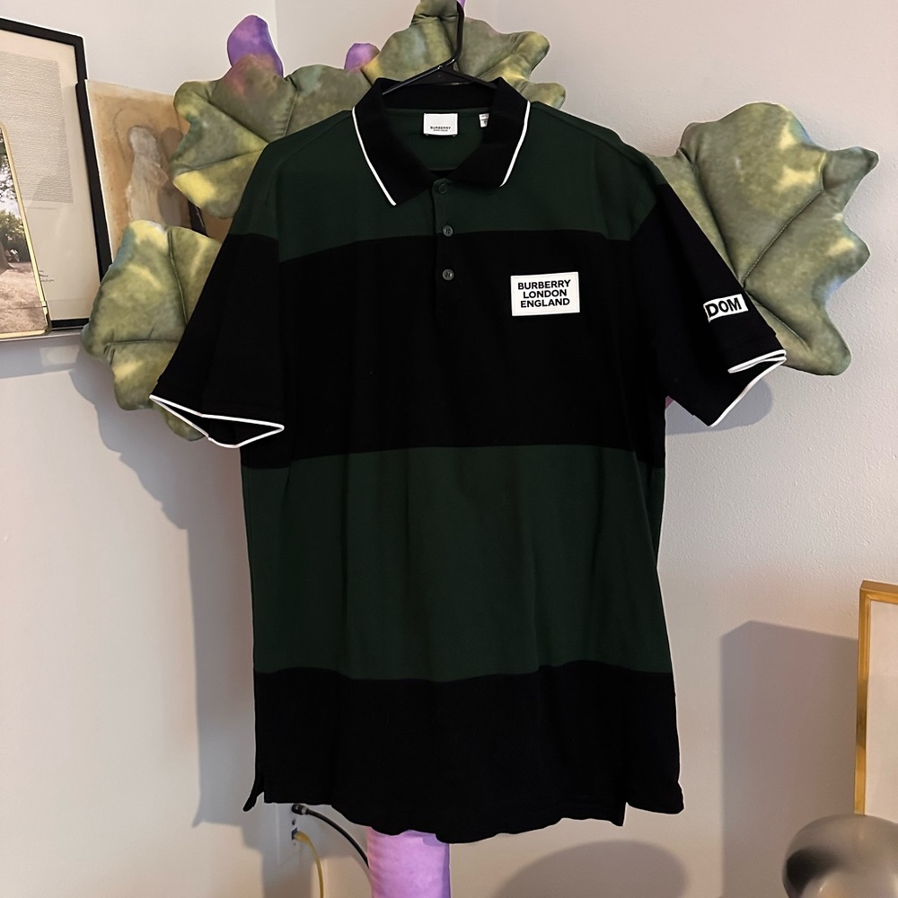 Burberry Men's Polo Shirt in Green and navy